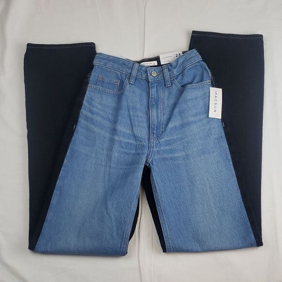 Pacsun Women's 23 Black & Blue Two Tone Paneled Boyfriend Jeans - Picture 2 of 13